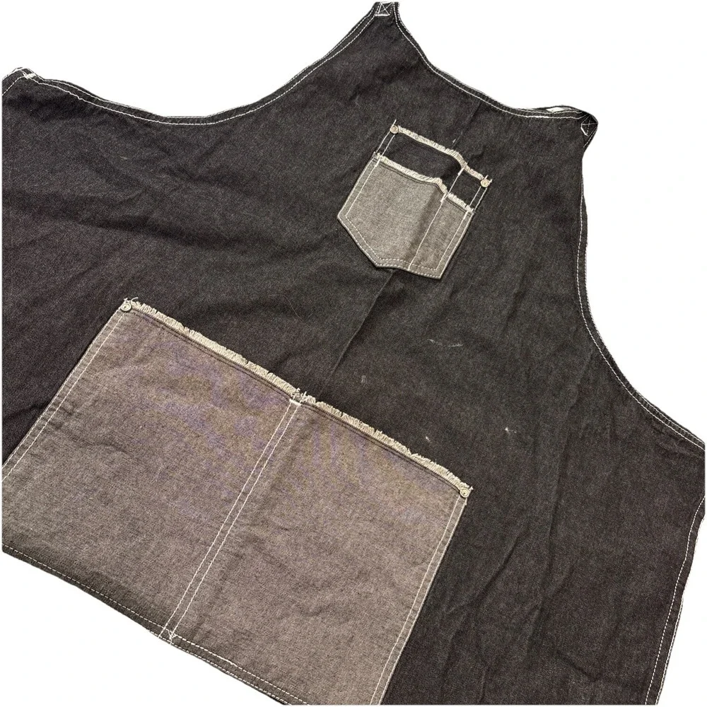 CHEF WORKS Urban‎ Collection Black Denim Grey Pockets Distressed Apron Unisex